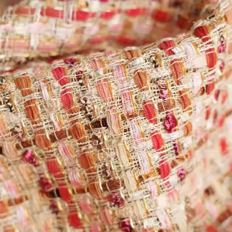 

Pink Color Stripe Ribbon Yarn Dyed Braided Tweed Fabric For Woman's Autumn Jacket Dress Suits Coat DIY Sewing Material