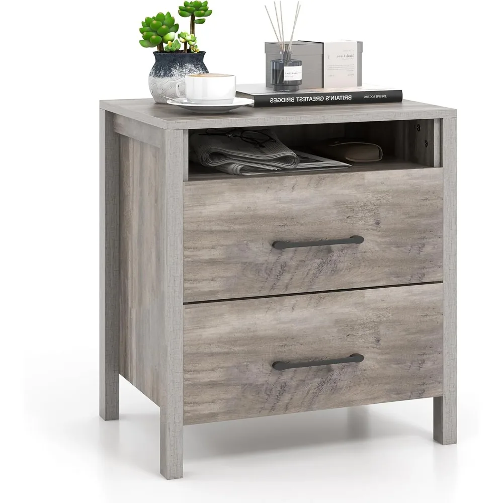

with 2 Drawers, Farmhouse Bedside Table with Open Storage Shelf, Multifunctional End Table, Sofa Side Table for Bedr