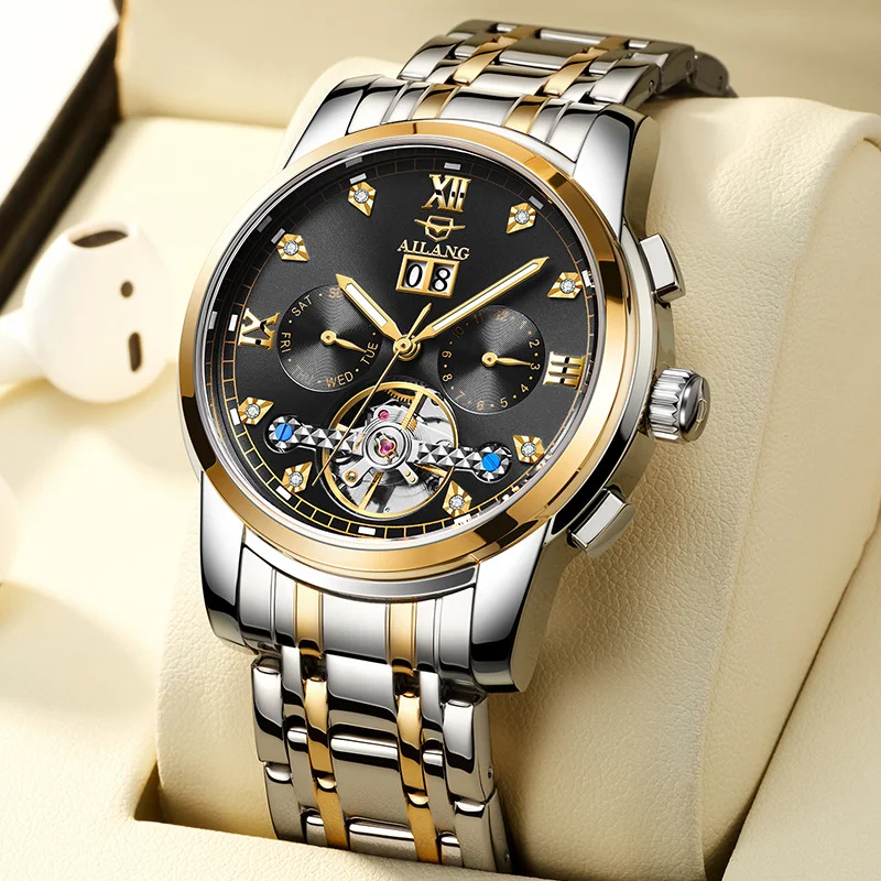 front-runner Ai Lang Automatic Mechanical Watch 41mm Stainless Steel Band Luminous 30M Water Resistant Business Style Original