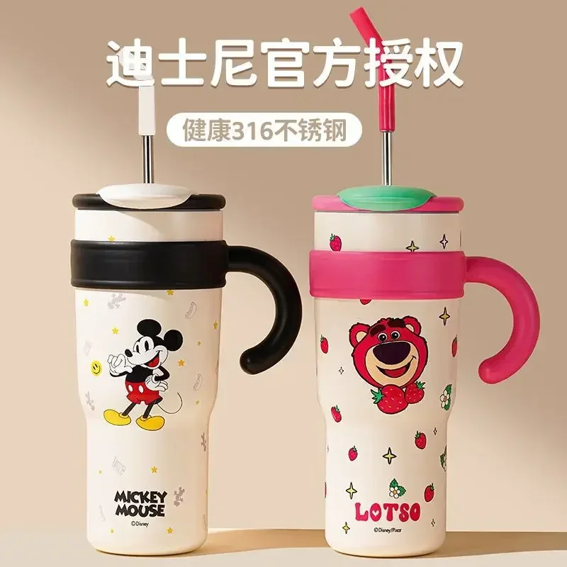 New Disney Cute Mickey Lotso 1200ml High-end Fashion Large Capacity Portable Outdoor Insulated Straw 316 Thermos Cup Wholesale