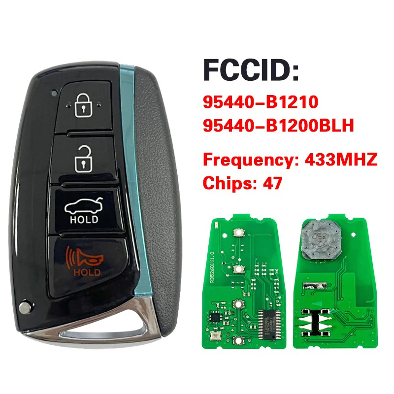 

CN020237 Послепродажный 4-кнопочный смарт-брелок 433 МГц 47 чипов FCC SY5DHFNA433 P/N 95440-B1210 для Hyundai Genesis 2015-2017