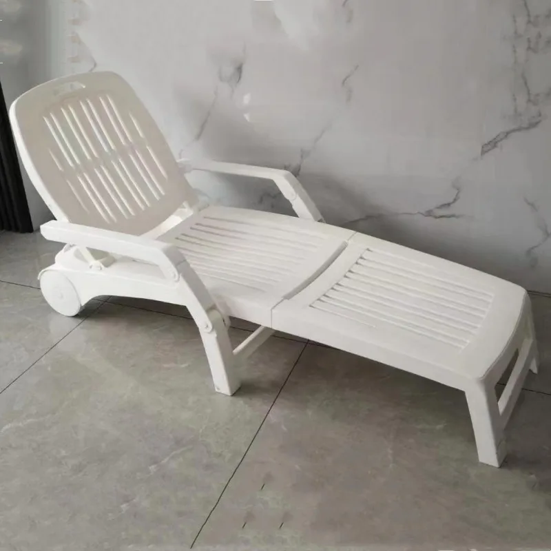 Plastic beach chair swimming pool reclining chair folding chair outdoor backrest reclining dual-purpose