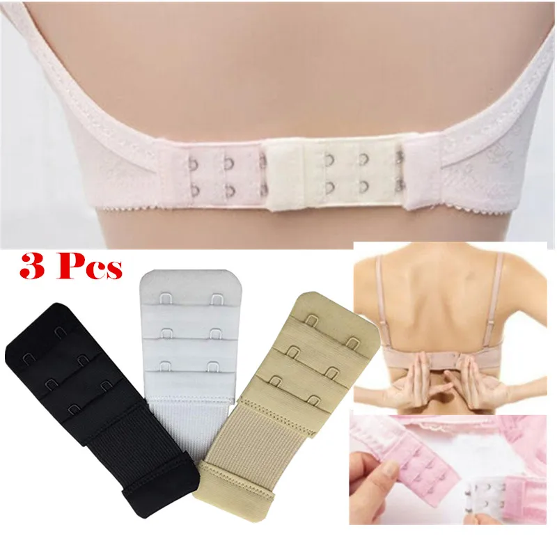 

3Pcs Bra Strap Extender Hook 2 Hooks Super Long Quality Underwear Extension for Pregnant Women Black White Beige