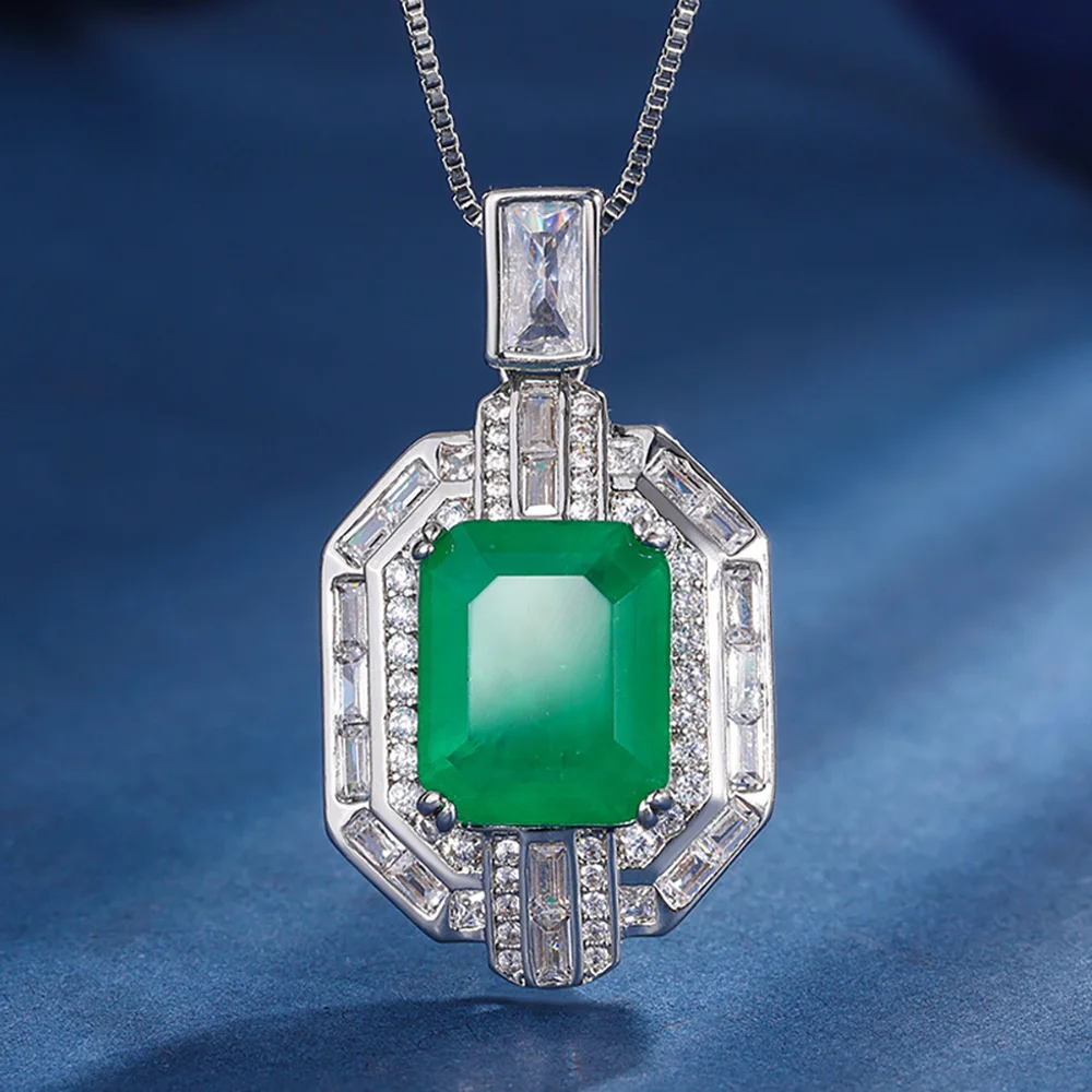 Vintage 10*12mm Sapphire Emerald Pendant Necklaces for Women Lab Diamond Gemstone Cocktail Party Fine Jewelry Gift Accessories