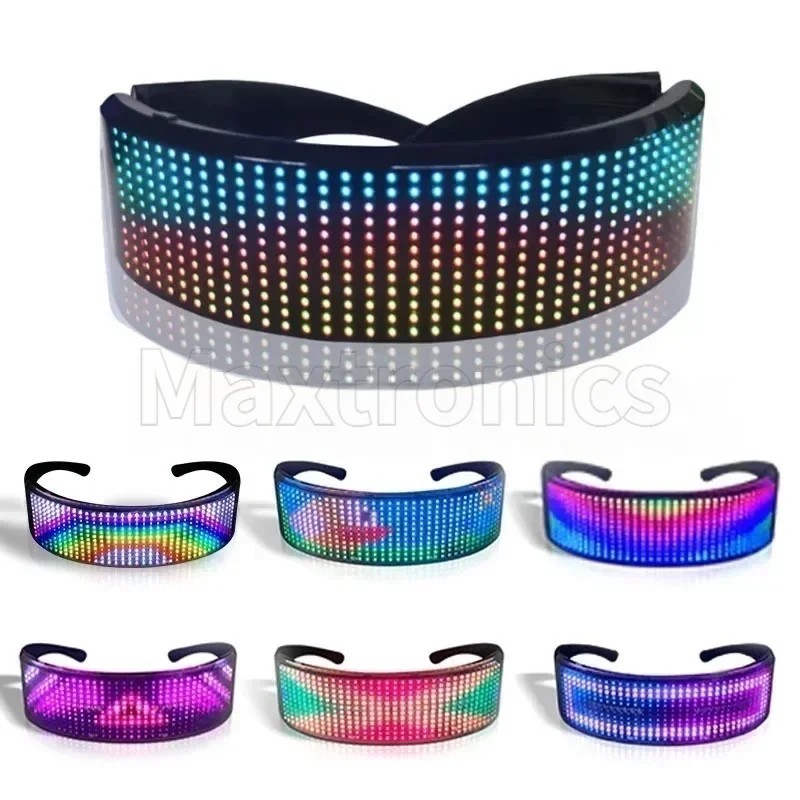 Kacamata LED Warna-warni Dinamis untuk Bar Halloween, Futuristik V1 V2 Bluetooth, Dapat Diprogram Sendiri, Menyala, Perlengkapan Elektronik Bercahaya