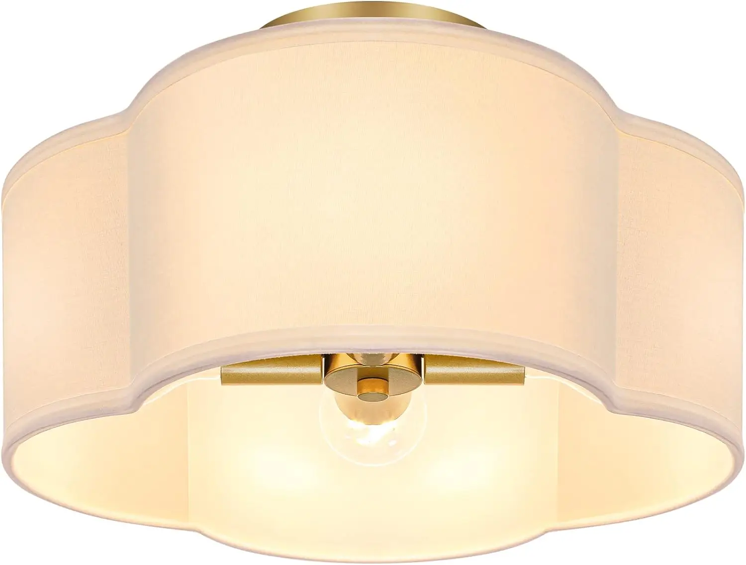 Plafoniera da soffitto Semi-incasso a 4 luci, lampada da soffitto moderna in oro con paralume in tessuto bianco, luminosa della fattoria