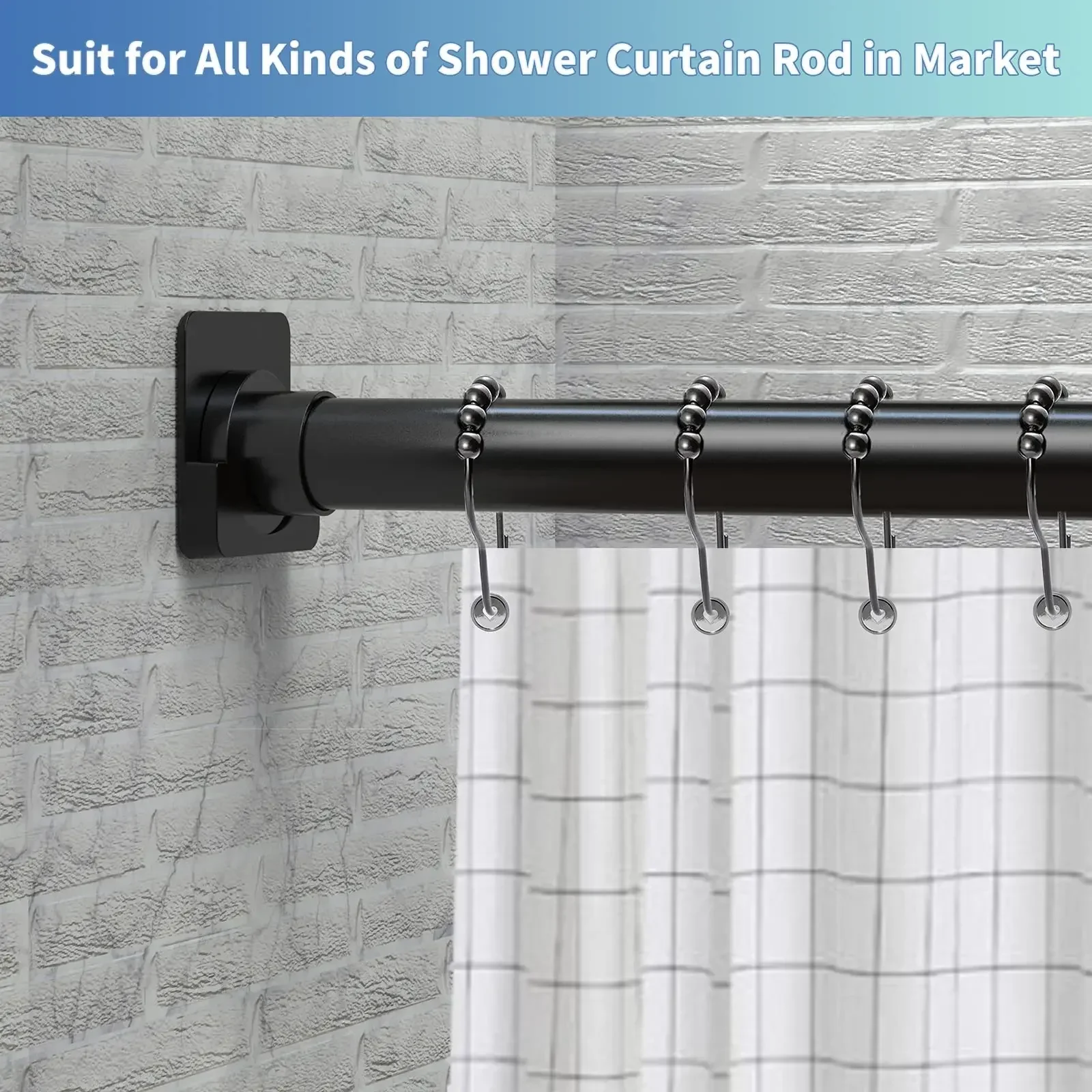 2pcs/set Black/White Non-Slip Shower Curtain Rod Mount Holder For Wall Adhesive Shower Rod Tension Retainer No Drilling Stick view 5