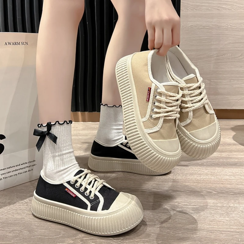 Women's Casual Sneakers Lace-up Outdoor Casual Shoes Breathable Half Slippers Fashion Women Vulcanized Shoes Comfortable Zapatos