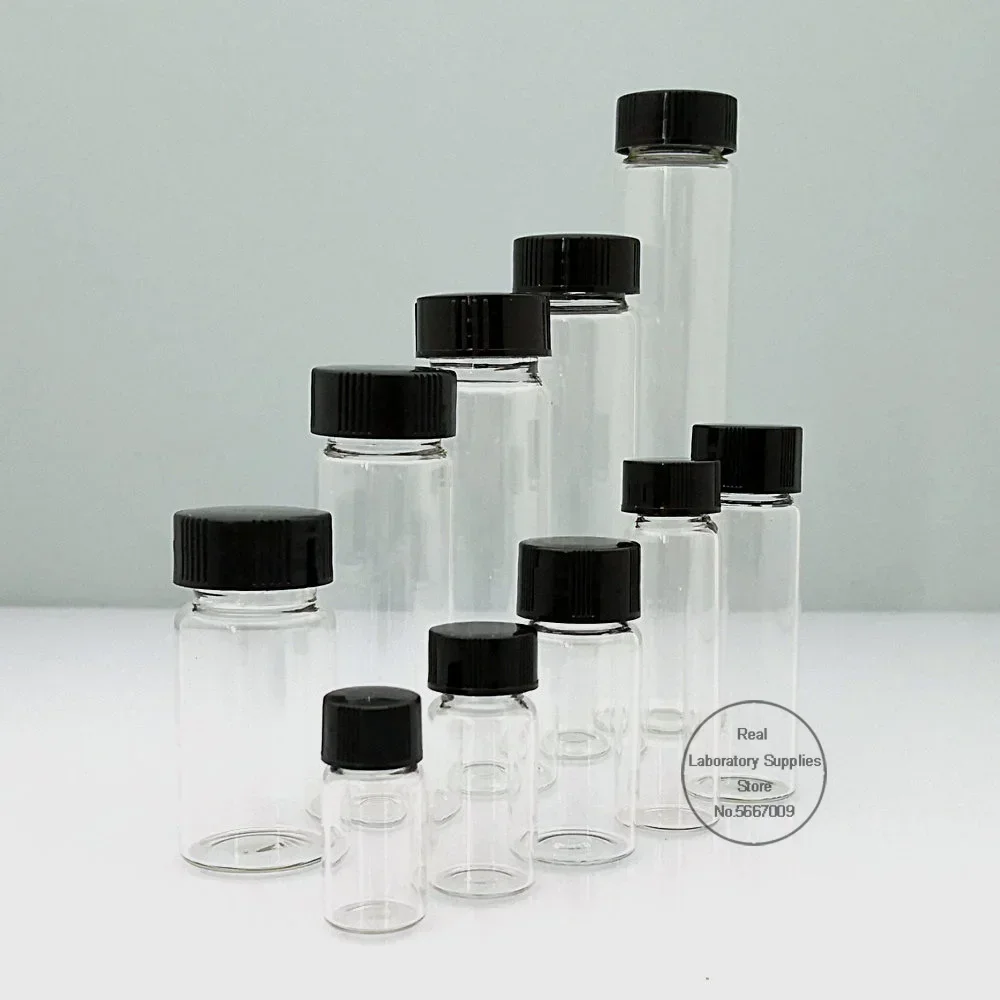 20pcs/lot 3ml 5ml 10ml 15ml 20ml 30ml 40ml 50ml (Clear/ brown) Glass Seal Bottle Reagent Sample Vials With Plastic Lid Screw Cap