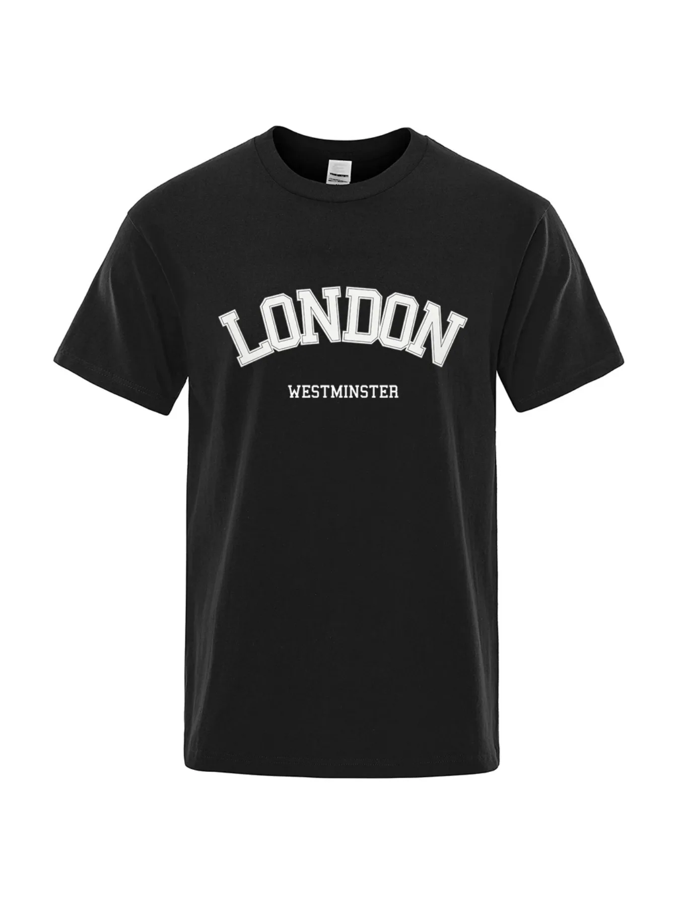 

London Westminster Print Men's Plus Size Short Sleeve Crew Neck Cotton T-Shirt, Casual Comfortable Tee, Stylish Versatile Top