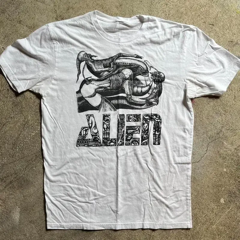 Vtg style Alien HR Giger short sleeve white color classic shirt KV38183