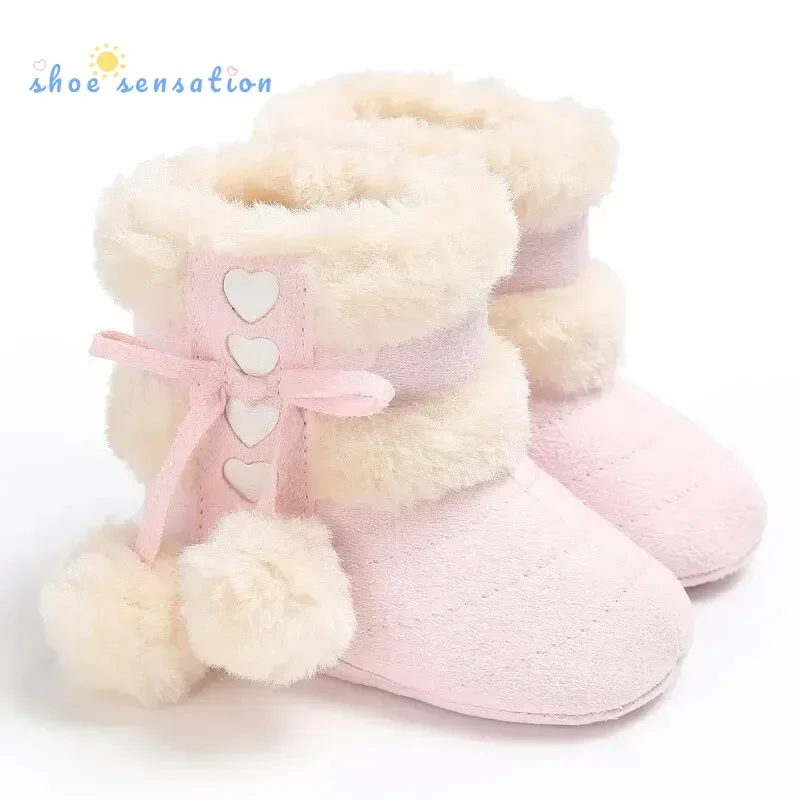 Meckior 2023 Winter Warm Snow Baby Boots Fluff 4-Colors Indoor Cottton Soft Rubber Newborn Infant Toddler Baby Boy Girl Shoes