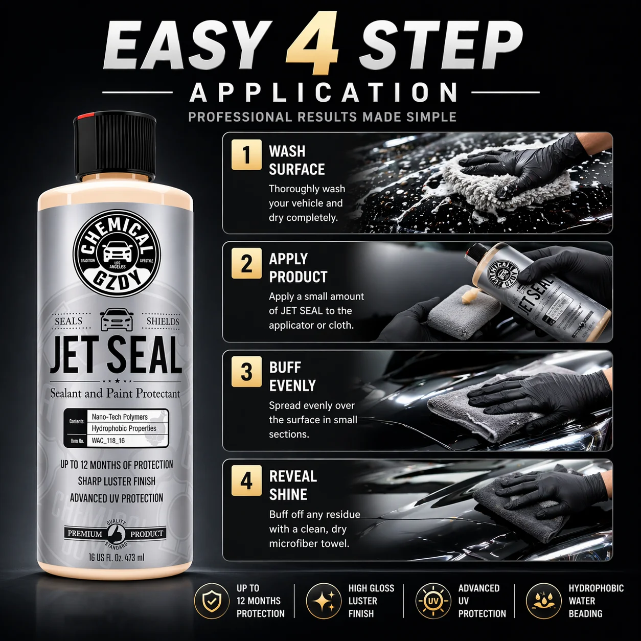 Jet Seal Paint Sealant 16oz – Nano Polymer Protectant, Hydrophobic & UV Resistant, High Gloss for Cars, Trucks & SUVs
