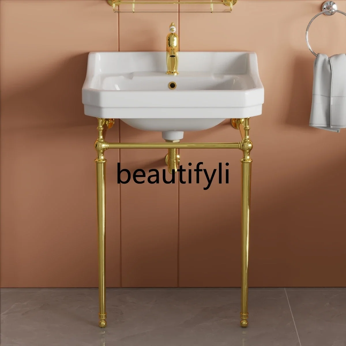 

ss26 Vintage Classic Basin Bracket Bathroom Art Basin Bracket Basin Double Hole Faucet