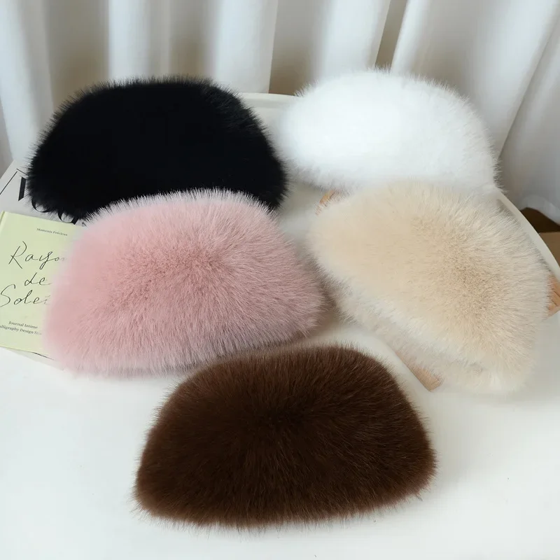 

Fur Hat For Women Warm Warmer Snow Ski Cap Female Faux Fox Fur Thick Warm Winter Hat Lady Windproof Russian Hat Ear Bonnet