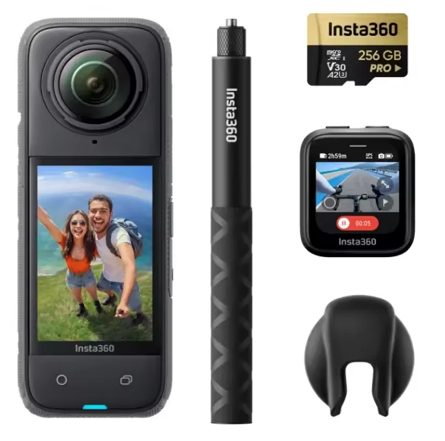 Bundle- 8K Waterproof 360 Action Camera Invisible Selfie Stick Removable Lens Guards