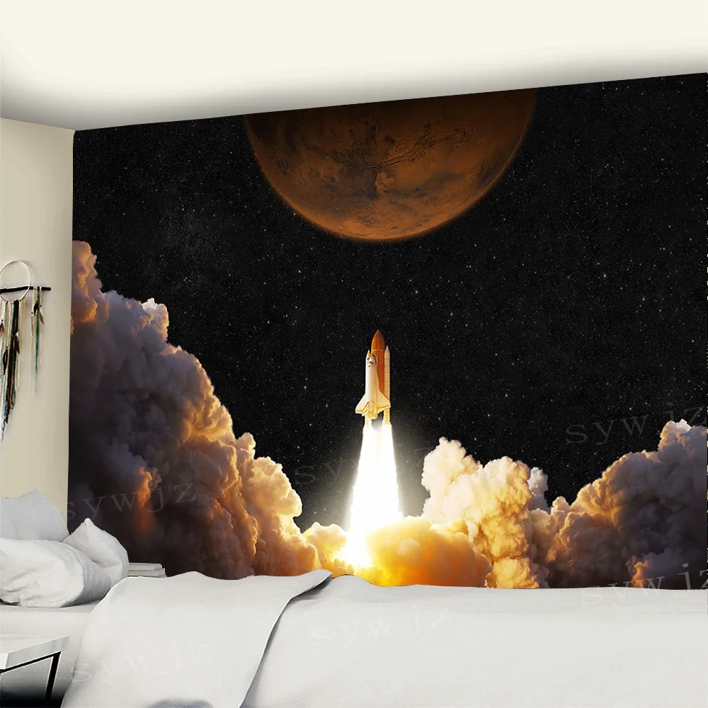 Cosmic Halo Rocket Pattern Wall Hanging Tapestry Home Decoration Beautiful Dormitory Background Teenager Room Decoration