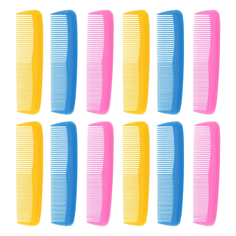 A78E-12 Pieces Colorful Hair Combs Set For Kids Women Men Colorful Plastic Fine Dressing Comb (Pink, Yellow, Blue)