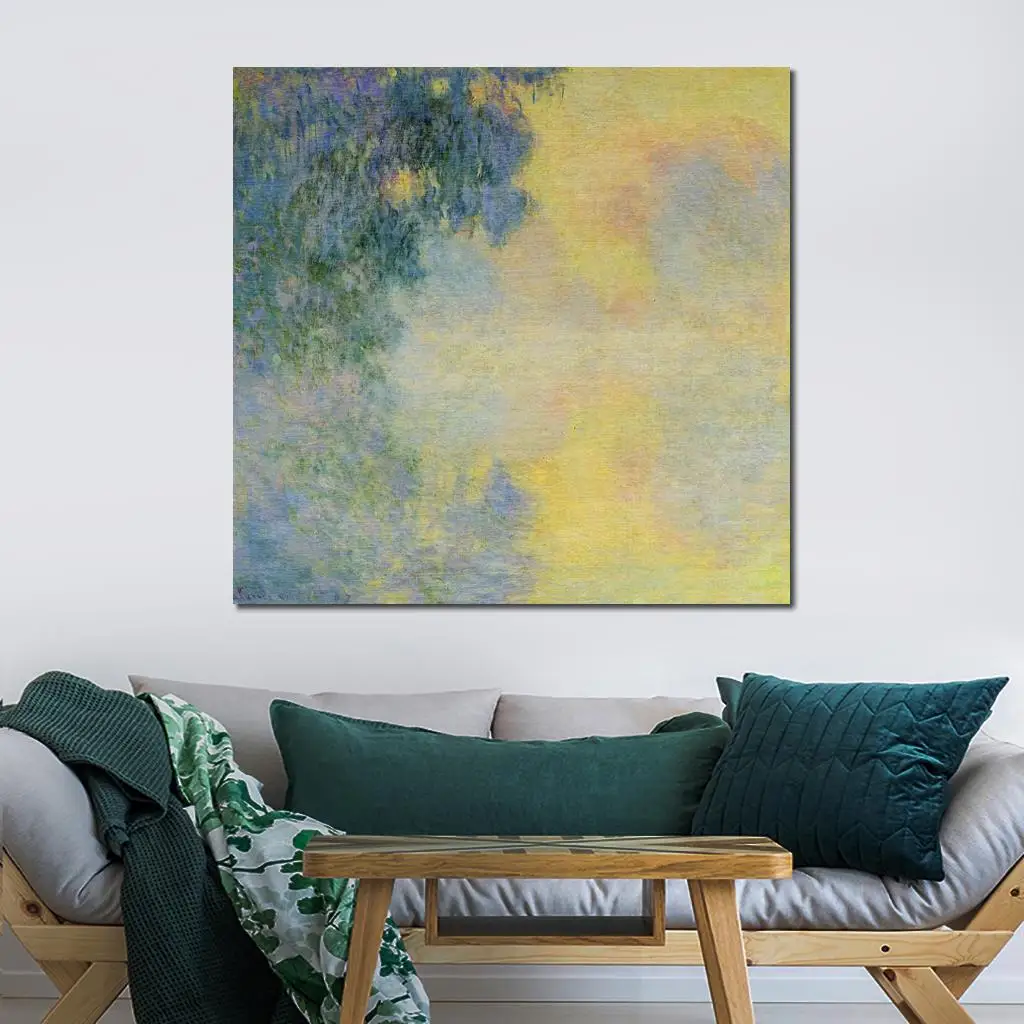 

Canvas Art Impressionist Landscape Misty Morning on The Seine Sunrise Claude Monet Paintings Handmade Modern Artwork Home Decor