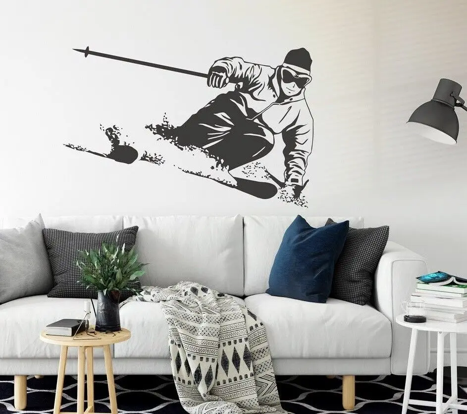 Pegatinas de pared de esquí deportivo, pegatinas de decoración del hogar para entusiastas del esquí, decoración de pared para deportes de invierno, pegatinas de pared extraíbles de alta calidad Jx23