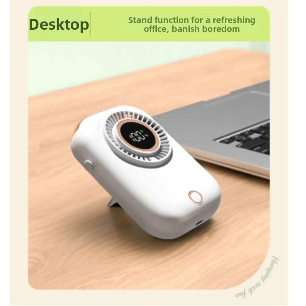 5 Speeds Mini Hanging Neck Fan Wide-Angle Airflow Ultra Quiet Portable Cooling Fan with Stand Fanless Design
