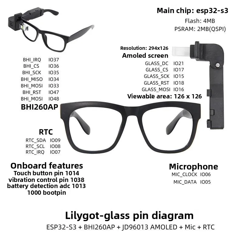®T-GlassESP32-S31.1 inch AMOLED screen programmable smart glasses