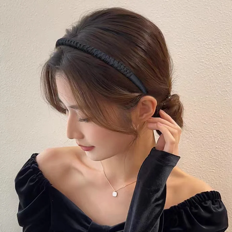 Geflochtenes Stoff-Stirnband, Einfarbiges Dünnes Haarband, Doppelter Böhmischer Rutschfester Haarreif, Haar-Accessoires für Mädchen – Detail 1