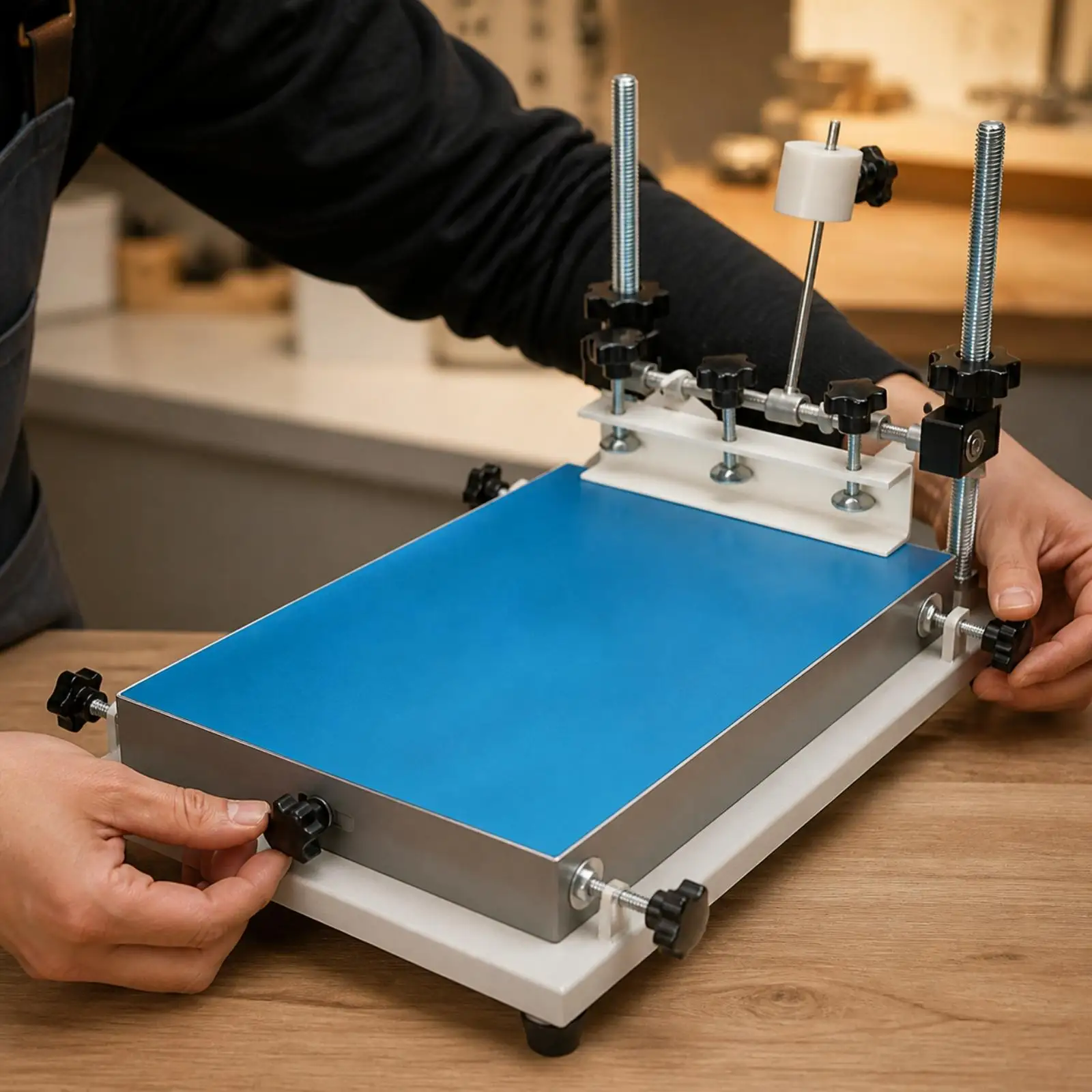 Manual Screen Printer Table with Aluminum Alloy Base for Flat Surface Printing on Glass Wood Textile