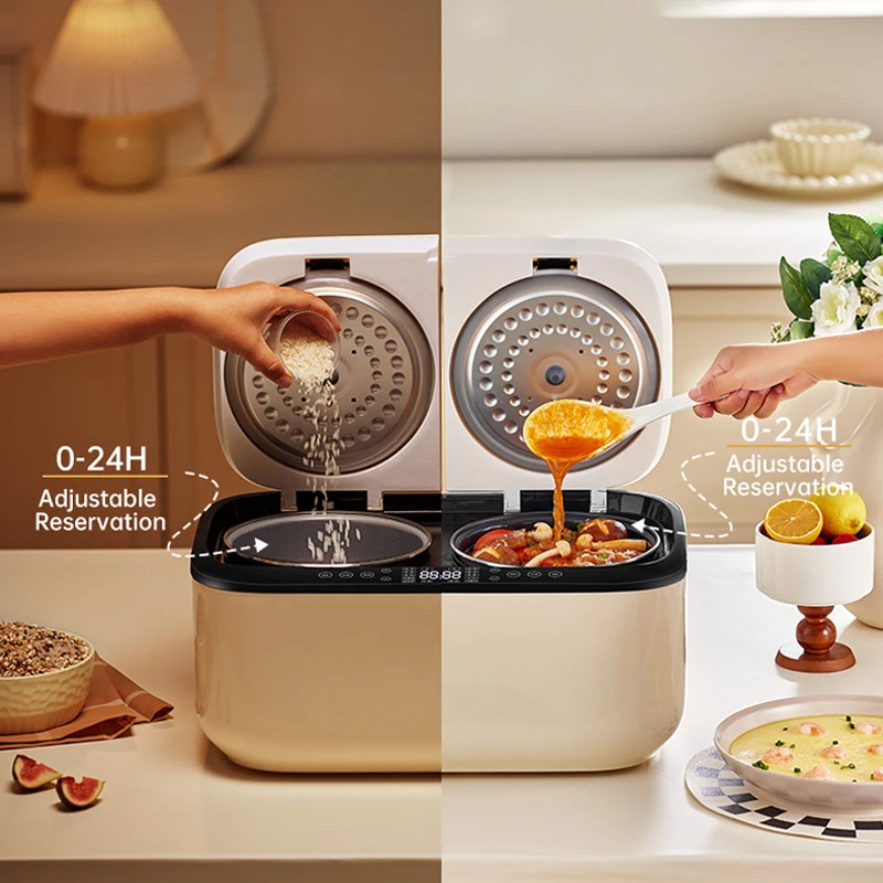 

Рисоварка 800 Вт, умная мультиварка с контролем температуры, двойная кастрюля, электрическая плита, таймер 24 часа, автоматическое сохранение тепла, антипригарное покрытие