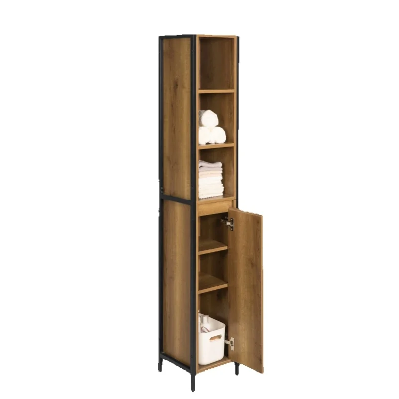 SoBuy BZR62-PF Badezimmer-Hochschrank Badregal Badschrank Badmöbel mit 3 offenem Fächern und 1 Tür Vintage BHT ca: 30X168X28cm