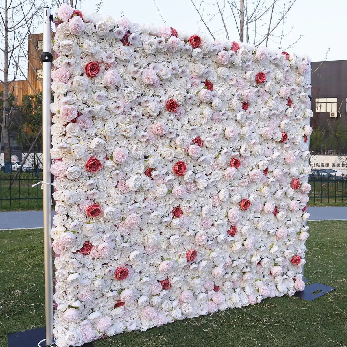 Outdoor Wedding Backdrop 3D Pink-White Curtain Cloth Flower Wall Rose Hydrangea Arrangement Floral Event Party Reception Props