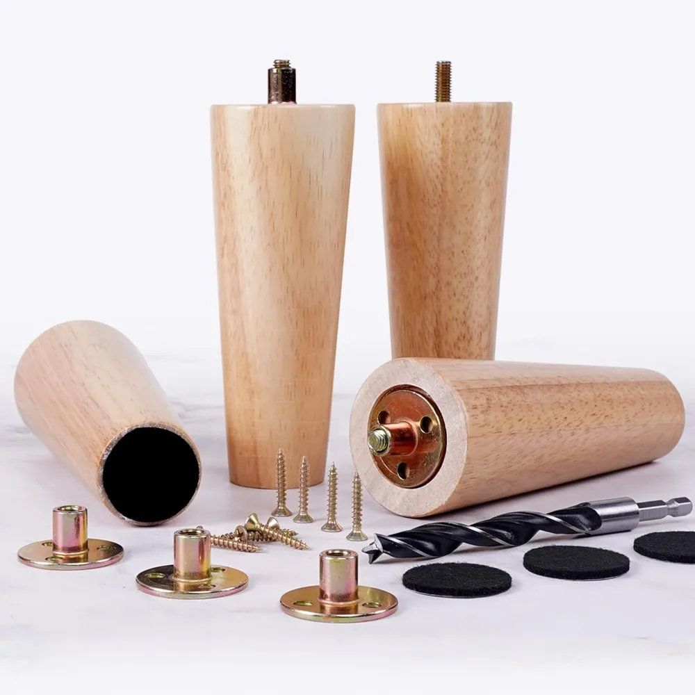 

6 Inch Wood Furniture Legs Set of 4 Heavy Duty, Round Solid Furniture Feet for Sofa,Cabinet,Bed,Table Risers - Replacement Woode