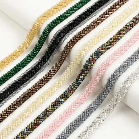 2/4Yards 7mm Beaded Lace Fabric Trim Ribbon Pearl Decoration Applique Trimming Fringe Tape Wedding Dress DIY Sewing Accessories