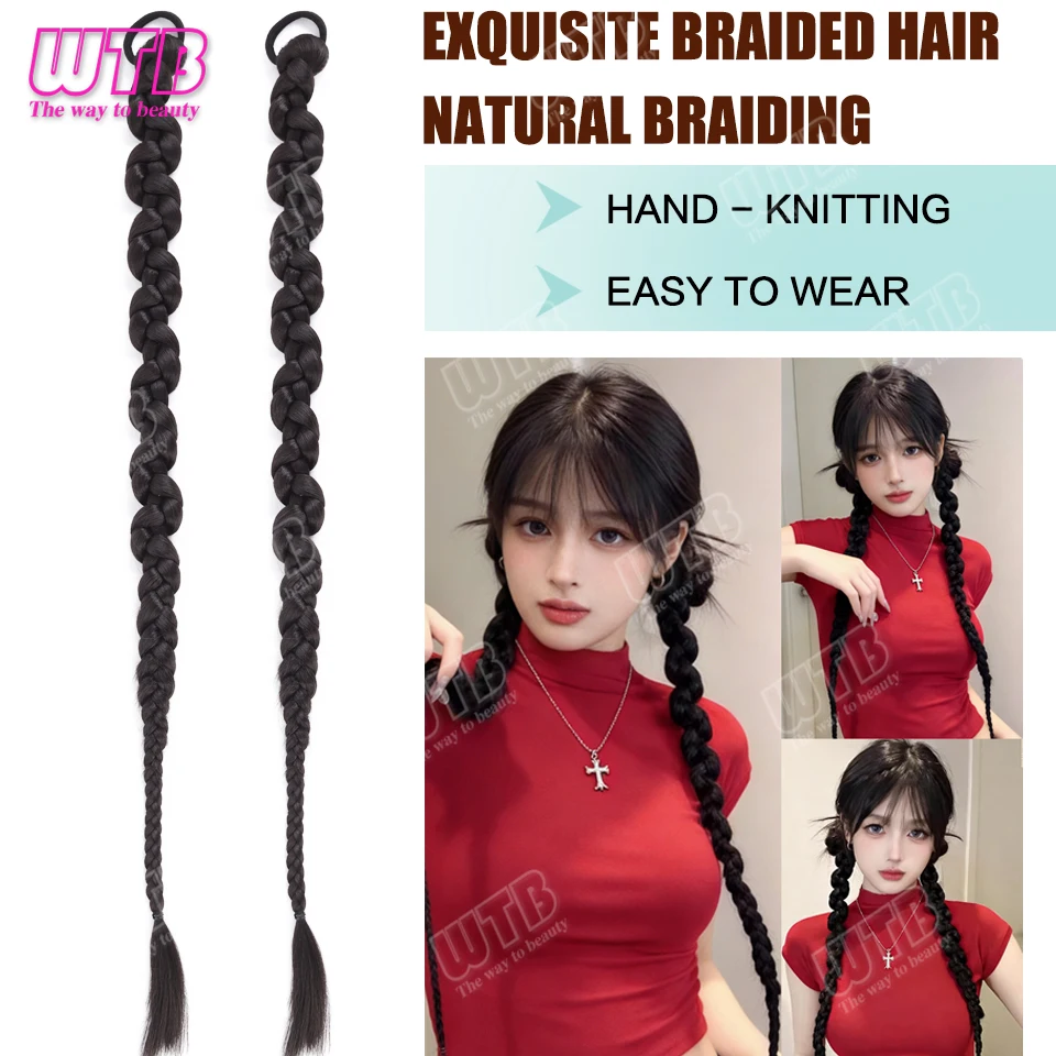 Braided Ponytail Synthetic Wig Extension with Elastic Tie Long Twisted Braid Style Suitable for Women's Daily Wear and Holidays