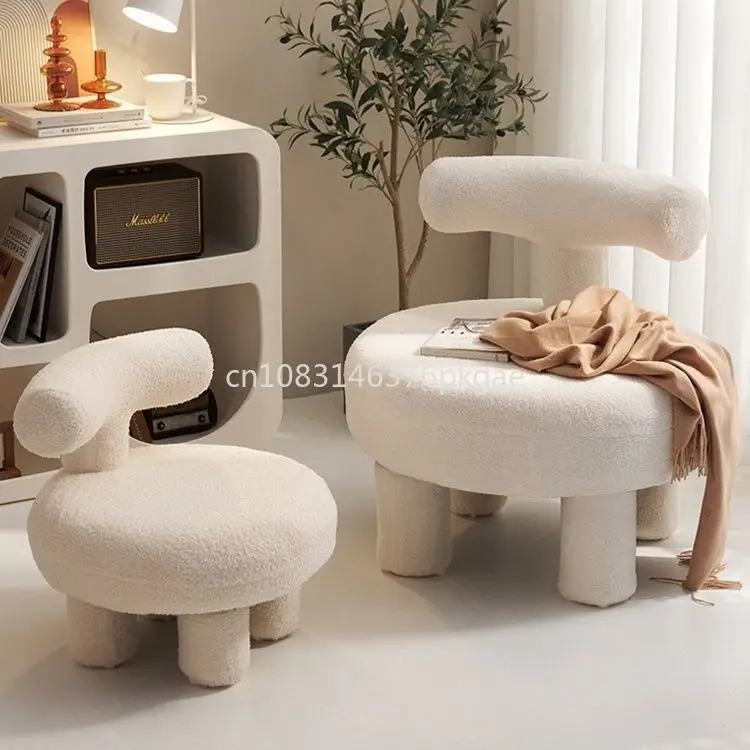 

Teddy Wool Horn Chair Home Bedroom Adult Lamb Wool Chair Single Sofa Solid Wood Furniture