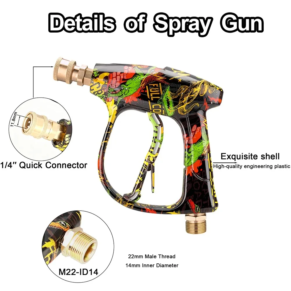 Household Daily Cleaning Accessory Set: Graffiti Pressure Gun, Foam Pot, 5 Nozzles, Base & Built-in Metal Lavor Adapter