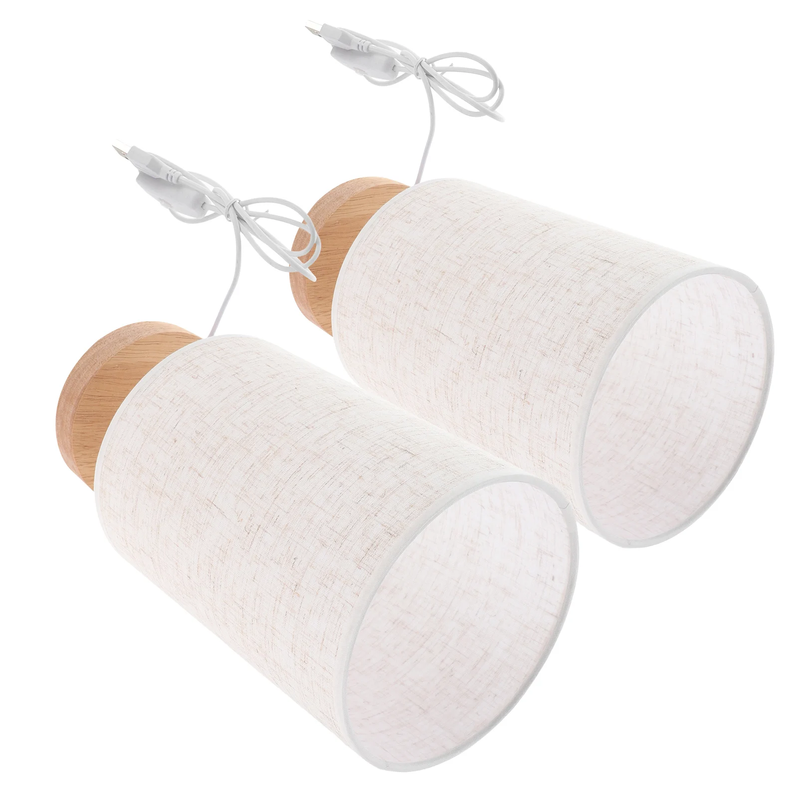 

2 Pcs Log Bedside Lamps Nordic Style H crafted Diy Retro Desk Lamp Warm Fabric Shade Table Top Bedroom Led Decor