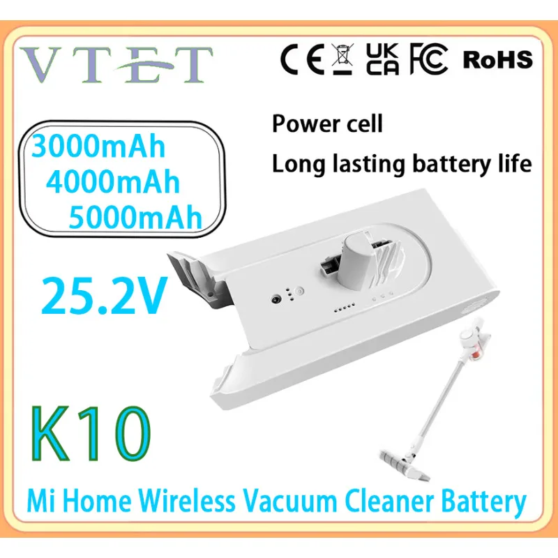 

Suitable for Mi Home K10 handheld vacuum cleaner, with a 25.2V 3000-5000mAh lithium-ion rechargeable battery for better safety