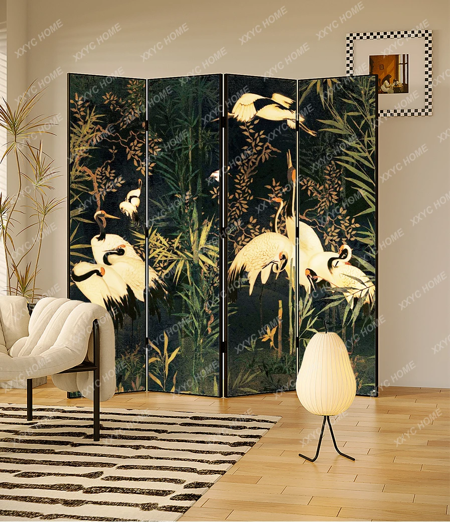 Crane Screen Living Room Room Folding Mobile Partition Entrance Decoration Baffle Retro