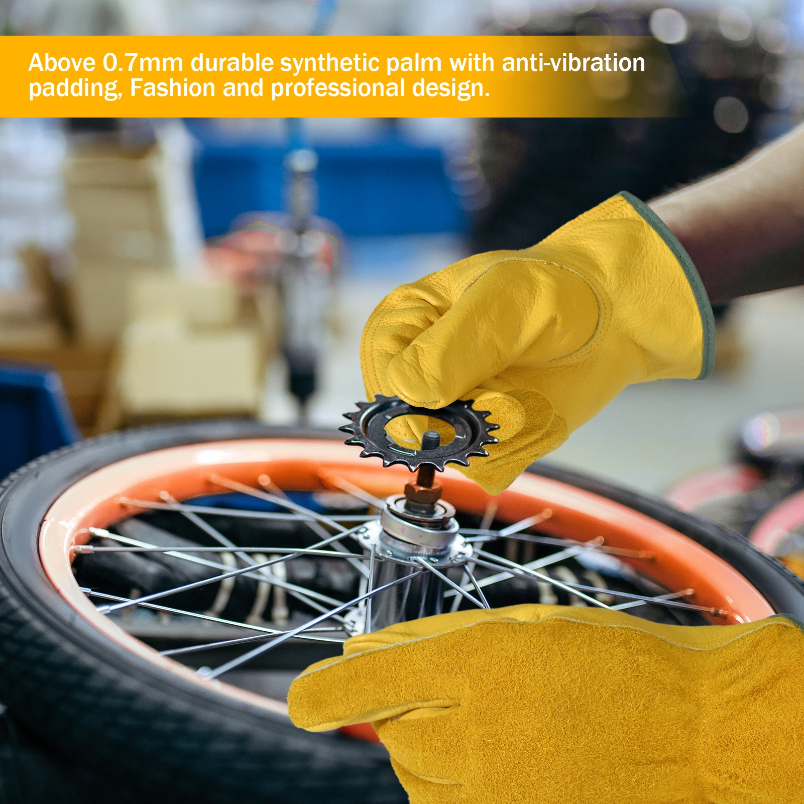 زوج واحد من قفازات العمل الجلدية ذات قبضة مرنة قابلة للتمدد من جلد البقر القوي #4