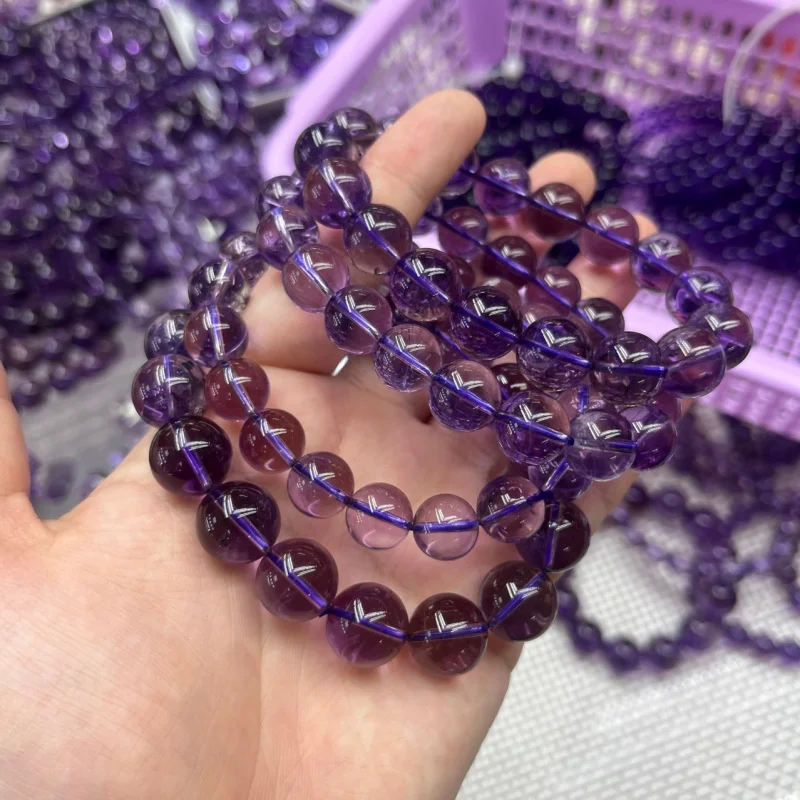

Natural Amethyst Round Bead Bracelet, , Rich Micro Cotton, Slightly Cracked, Near Body Quality, Grape Purple