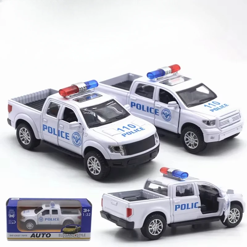 1: 32 تندرا رابتور بيك اب سيارة شرطة نموذج سيارة سبيكة نموذج الصوت والضوء قوة لعبة أطفال هدية عيد ميلاد #2