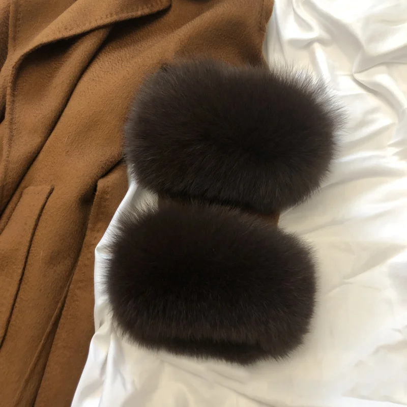 Real Fox Fur Cuffs Women Warm Sleeve Wrist Arms Warmer Whole Leather Cuffs For Women Coat Natural Fox Fur Cuffs Thick Arm Sleeve