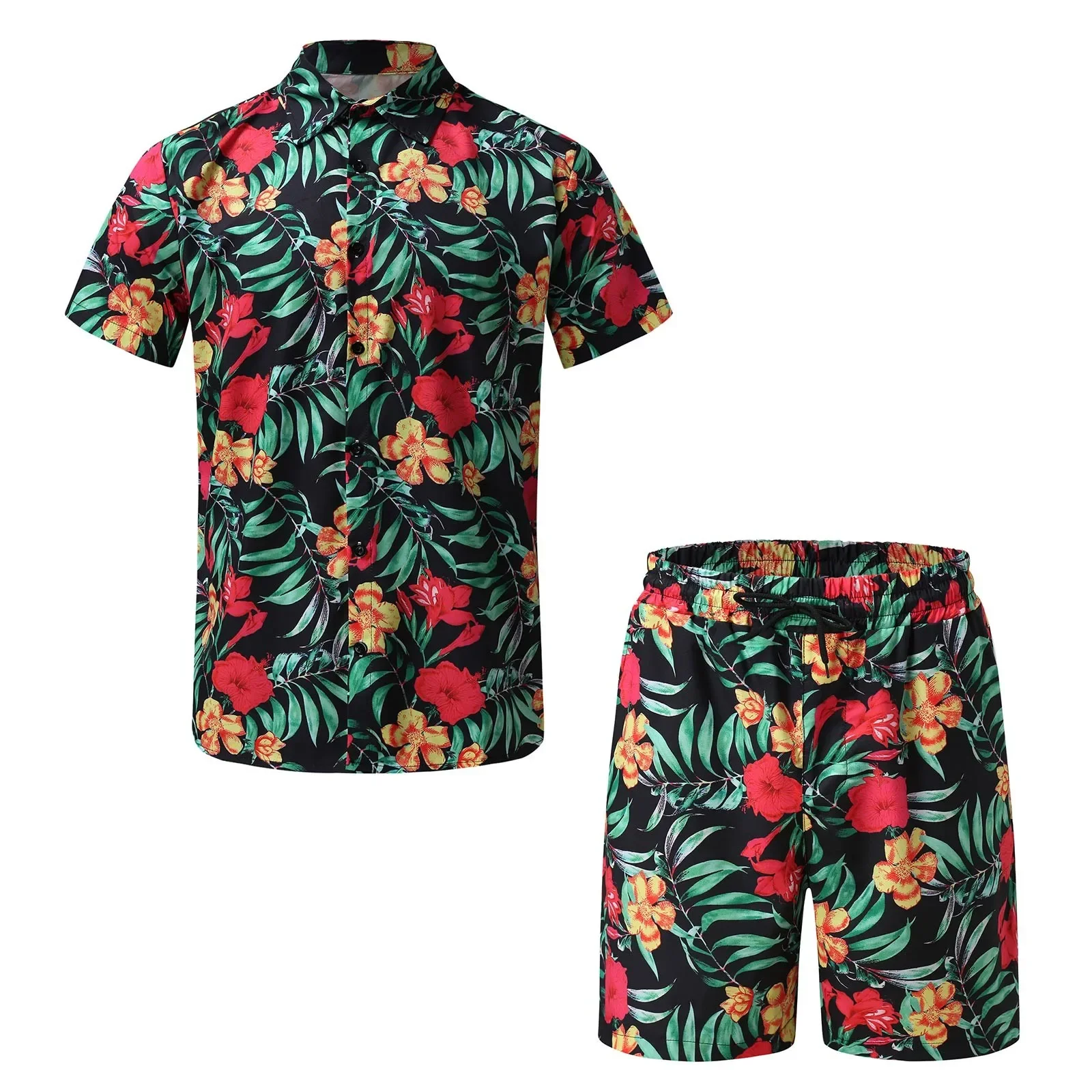 New Men Hawaiian Sets Printing 2023 Summer Short Sleeve Button Shirt Beach Tracksuit Shorts Streetwear Casual Mens Suit 2 Pieces