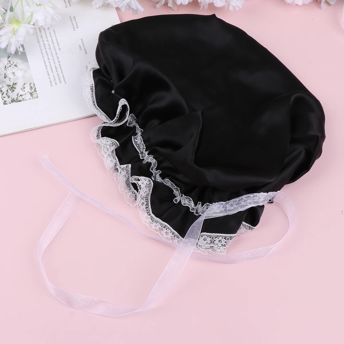 

Silk Shower Cap Women Durable Hair Bonnet Protect Neat Sleep Bath Cover Silk Soft Comfortable