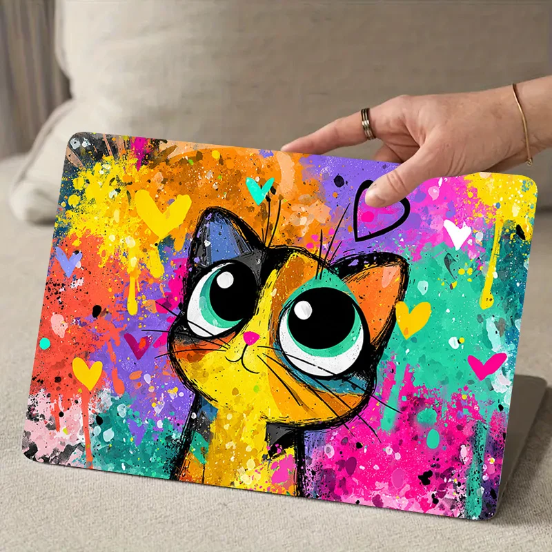 Pack of 2, Cat Pattern PVC Laptop Case Sticker with Color Background, Scratch Resistant DIY Art Case for HP Dell, Lenovo,