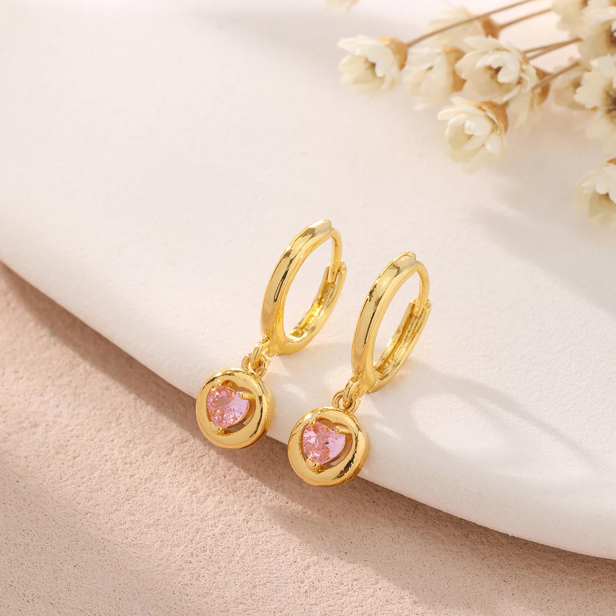 

Pink Ruby Cubic Zirconia Heart-Shaped Dangle Earrings The Perfect Birthday Gift Choice