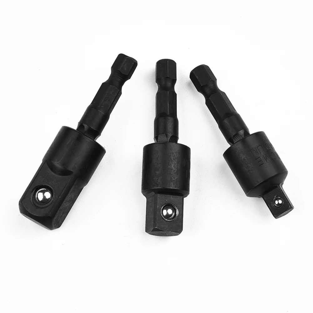 

3pcs Socket Adapter 50mm 6.35mm Hex Shank 1 4 3 8 1 2 Steel For Driver With Hex Shank To Square Socket Drill Bits