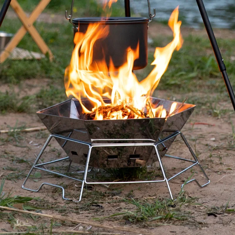 

Multifunctional outdoor portable folding hexagonal grill grill camping picnic stainless steel large area camping grill