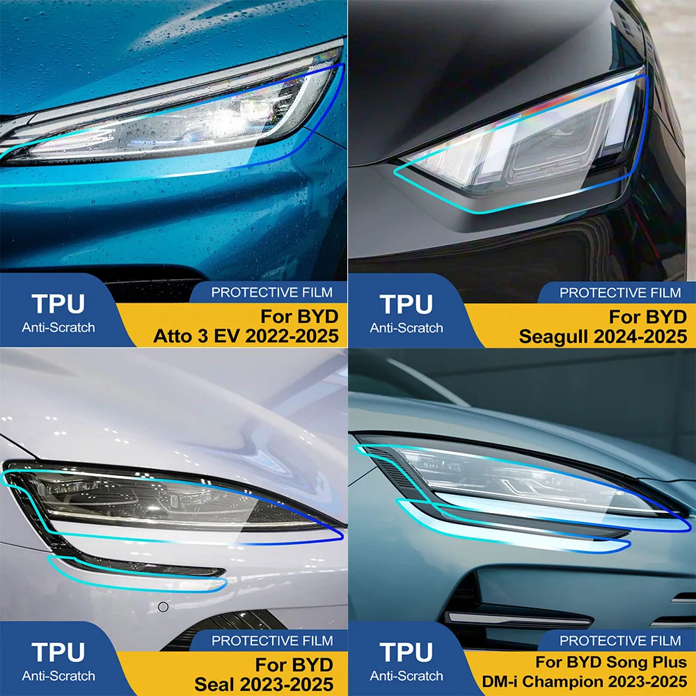 

Pre-Cut TPU Car Headlight Film For BYD Atto 3 EV/Seagull/Seal/Seal U/Sealion 07 EV/Song Plus DM-i Champion/CHAZOR/KING DM-I